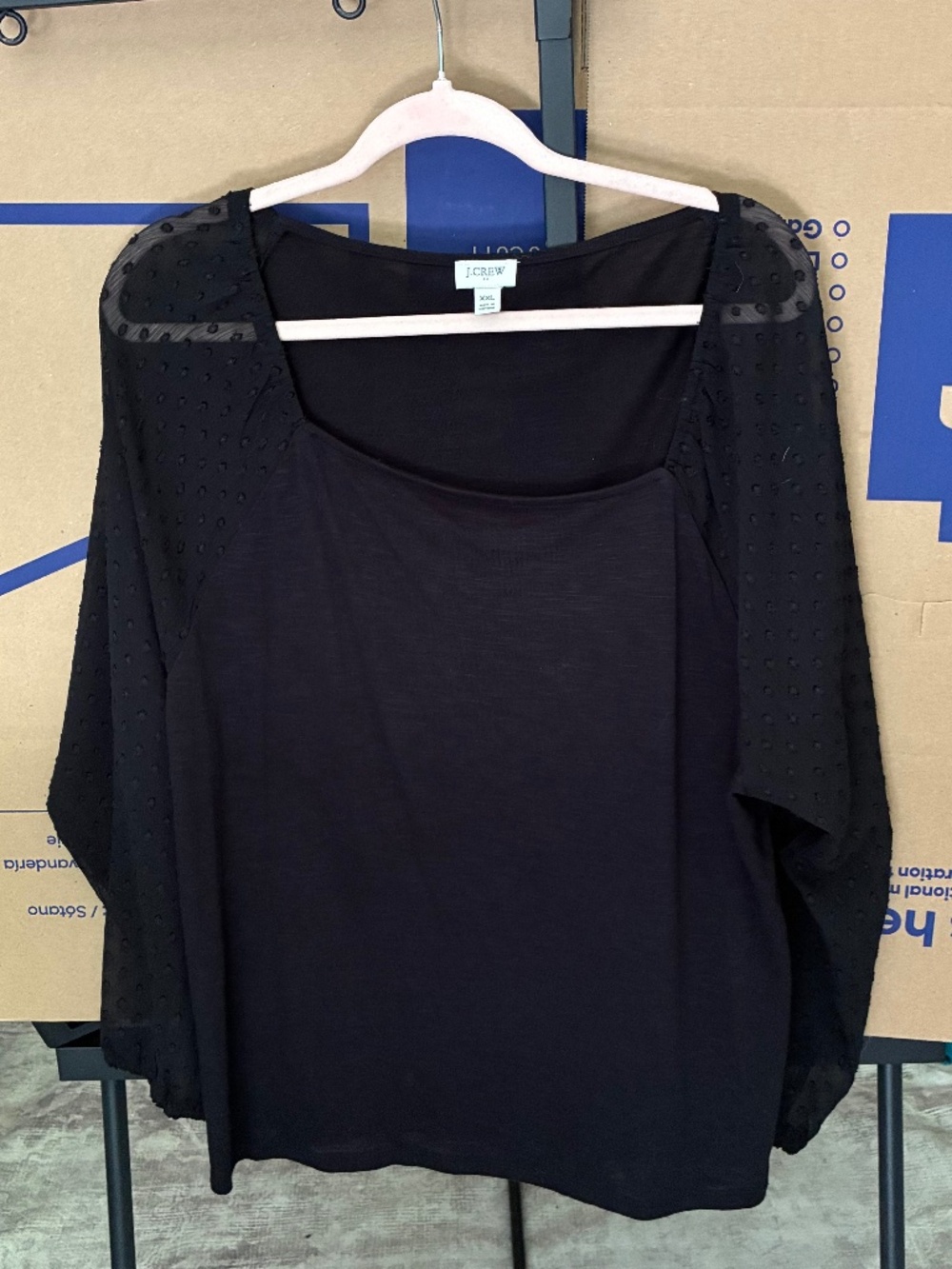 J Crew black top with mesh long sleeves, XXL